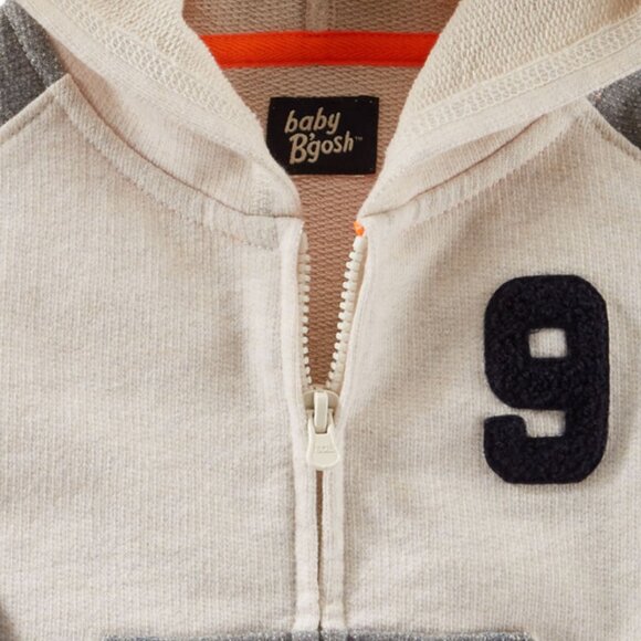 Oshkosh B'gosh Baby Bos French Terry Cardigan Hoodie Jacket Beige Colorb… - Picture 3 of 4
